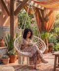 Macrame Hammock Chair Swing With Round Seat Cushion And Hardware Kit For Indoor Outdoor Use Boho Beige Hanging Chair For Patio