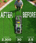 40V Cordless Lawn Mower With 16 Inch Deck And 4.0Ah Battery, Brushless Motor, Intelligent Cutting System Adapting To Dense Grass, Easy Push, Low Noise Green Finish, top view on lawn