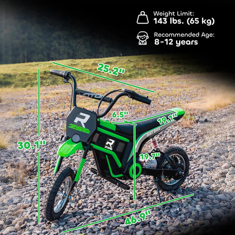 Electric Dirt Bike For Teens 13 Plus 24V 350W Off Road Motorcycle With Twist Grip Throttle Rear Suspension Up To 15 MPH Brake Music Horn Green Great For Outdoor Fun And Easy Assembly