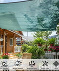 Beefed Up 35 To 45 Percent Sun Shade Cloth 10 By 20 Feet Green HDPE Mesh installed over patio garden area