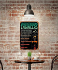 Industrial Metal Sign Poster 12x8 Inch Dope Vintage Wall Decor For Engineers With Funny Engineering Definitions in a cozy café setting