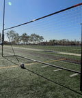 24 X 8 Foot Regulation Soccer Goal With Weatherproof Net And Heavy Duty Powder Coated Galvanized Steel Frame 50mm Tubing Portable Training Aid For Backyard Practice One Year Warranty on a field