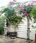 7.9 Ft Metal Garden Arch Trellis For Climbing Plants Like Roses And Clematis displayed in a garden, supporting flowering vines.
