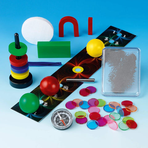 Magnetic Science Kit For Kids Ages 8 Plus With 33 STEM Experiments, colorful shapes, magnets, compass, metallic shavings