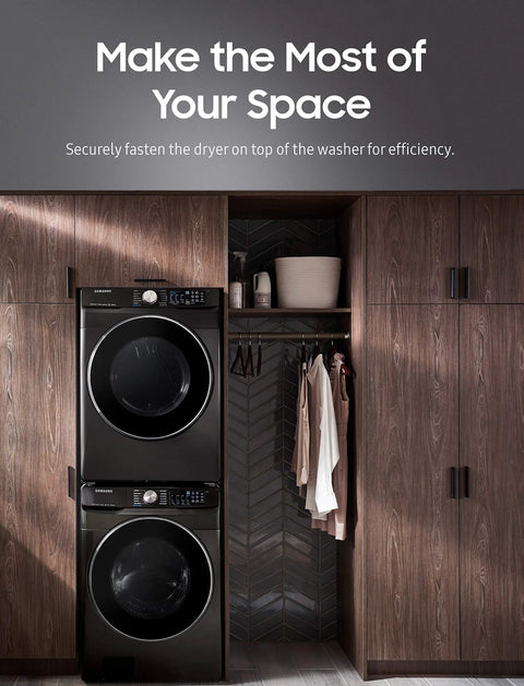 Space Saving 27 Inch Front Load Washer And Dryer Stack Kit With All Parts Included For No Fuss Setup, in compact laundry area