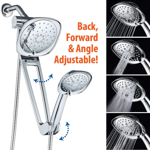 Next Level High Pressure Square 3 Way Luxury Spa Shower System with adjustable arm, chrome finish, rain head, handheld view