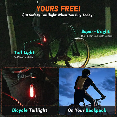 3400 Lumen USB C Rechargeable Bike Light Bar for Night Riding with Adjustable High Low Beam IP67 Waterproof Bicycle Headlight and Taillight Set for Ebike Mountain Cycling 7 Hour Run Time