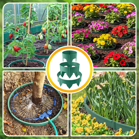 Must Have 80 Piece Adjustable Interlocking Plant Rings Kit With Mallet for Garden Beds in use with flowers and vegetables.