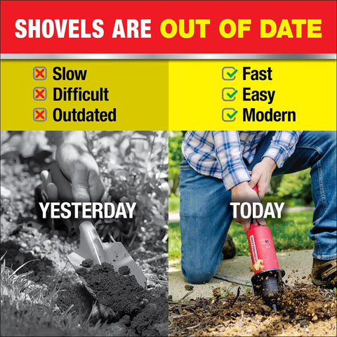 Comparison of traditional shovel and Electric 22 Inch Auto Shutoff Shovel Handheld 12V Li Ion Battery Powered Digging Tool