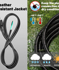Heavy Duty 6 Ft 14 AWG 3 Prong Industrial Grade Appliance And Power Tool Cord With Open End Pigtail For Home Workshop Use NEMA 5 15P 125V 15A 1875W Black ETL Listed, shown with weather resistant jacket and outdoor temperature icons.