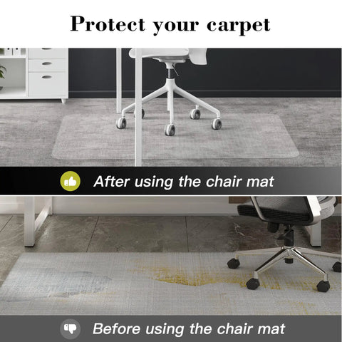 Foldable 36 By 48 Inch Chair Mat For Carpeted Floors shown protecting and preserving carpet in home office setup.