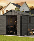 Outdoor Resin Storage Shed 8x10 Feet With Floor Durable Sturdy Plastic Garden Tool Shed For Bike And Gear Lockable Door Big Backyard
