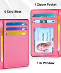 Credit Card Holder For Women Slim Minimalist Front Pocket RFID Blocking Wallet Small Compact Card Case With ID Window Vibrant Pink