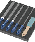 Pferd File Set 1 With Foam Insert 6 Piece Tool Organizer showing blue-handled files and brush in two-color foam insert.