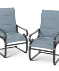 Set Of Two Padded Textilene Patio Dining Chairs With C Spring Rocker Action And Curved Armrests Rock Solid Powder Coated Metal Frame in blue