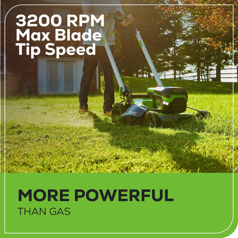 60V 21 Inch Brushless Cordless Lawn Mower Push With 5.0Ah Battery Gas Like Power mowing grass with person pushing