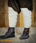 Arming Cap Bracers And Padded Greaves Set With Fabric Strings Closure For LARP And Ren Faire Cosplay, close-up padded greaves
