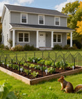 Rustproof Metal Garden Fence 17 Inch By 10 Feet No Dig Animal Barrier Ten Panel Set around flower bed in yard