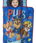 Child using Team Spirit Nap Mat Set With Built In Pillow And Plush Blanket All In One Portable Nap Gear for toddlers on nap mat