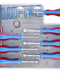 Metric Nut Driver Set 5mm To 11mm, 7 Piece Hollow Shaft, High Torque 3 Sided Grips, Laser Etched Caps, Heavy Duty Code Blue Nutdrivers For Tight Spaces And Tough Jobs displayed in packaging