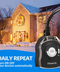 Outdoor Timer Outlet Waterproof Mechanical Dial Set And Forget It 24 Hour Plug In Light Timer with house in background.