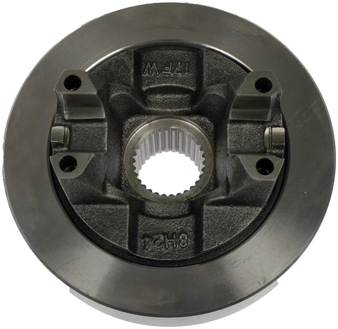 Heavy Duty Cast Iron Rear Differential Pinion Flange Direct Bolt On Replacement For Select Chevy And GMC Trucks, top view showing gear connection.