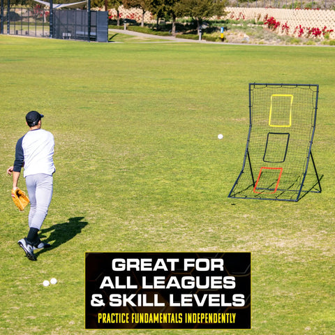 Baseball And Softball Pitching And Fielding Rebounder 6 X 4 Ft Pitch Back Net with 3 target zones in field use