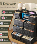 Modern Black Dresser For Bedroom With Built In Charging Station And Bright Led Lights Ten Drawer Storage Cabinet showing organized clothing and charging station.