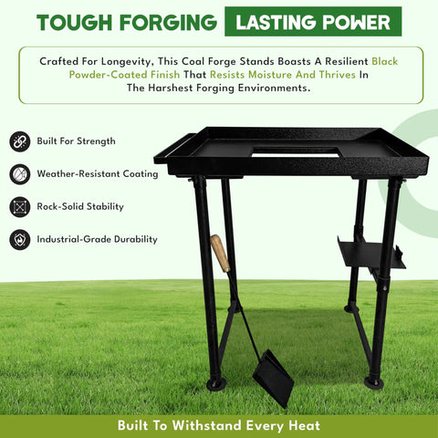 Beginner Friendly Coal Forge Stand With Fire Pot And Hand Blower Blacksmith Forge Starter Kit setup on grass