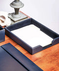 Bonded Leather Desktop Letter Tray Organizer Navy Blue, Boss Desk Go To For Office Organization, Premium Letter Holder
