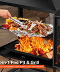 Metal Outdoor Fireplace For Patio And Backyard 39 Inch Square Chiminea Fire Pit Wood Burning With grill and food cooking