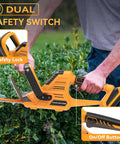 Person using 22-Inch Cordless Hedge Trimmer With No Battery Included, Compatible With 20V Max Batteries, brushless motor