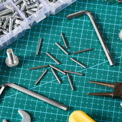 Spring Loaded Door Hinge Pin Replacement Kit with 12 stainless steel shelf pins and 2 hex wrenches for self closing doors