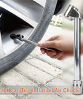 Using dual head tire inflation air chuck from 17 Piece Air Compressor Hose Kit 3/8 Inch x 25ft PVC Air Tool Accessories Set.
