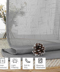 Gray Faux Linen Sheer Curtains Set, 2 Panels Each 40x96 Inches, Light Filtering Textured Rod Pocket Window Drapes shown close-up