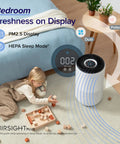 Child playing near Big Room Air Purifier For Homes Up To 1733 Sq Ft With HEPA Sleep Mode Clean Air Monitor Auto Mode Smart WiFi 3 In 1 Filter For Pet Dander Smoke Dust AHAM Verifide Core 400S P White
