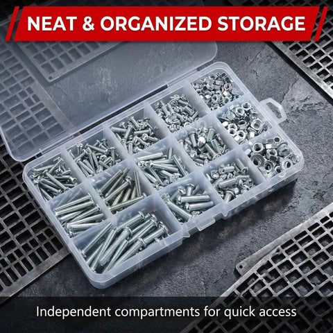 Open case of M3 M4 M5 M6 Screw Nut Washer Kit With Round Head Cross Machine Screws Nuts Washers Self Tapping Bolts