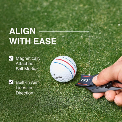 Person using 5 In 1 Divot Repair Tool With Ball Marker Alignment Aid For Golfers Fix Pitch Marks on green grass