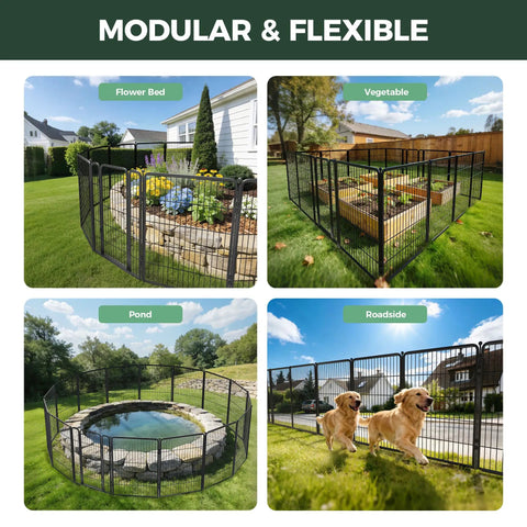 Heavy Duty Outdoor Garden Fence For The Yard, 40 Inch High By 36.2 Foot Long Metal Animal Barrier For Dogs in garden installation