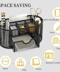 Mesh Desk Organizer With Drawers, 9 Compartments Pencil Holder For Desk, Go To Office Accessory For Home School Classroom, Fits On Desk Or Shelf, 8.6 X 4.3 X 4.1 Inches, Black holding stationery items.