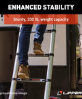 On The Go Portable Telescoping RV Ladder 14.5 Ft For Easy Roof Access, Quick Extend, And Deep Stow To 35.75 In, Heavy Duty 330 Lb Capacity, Stable And Safe Climbing For Your RV, Fits Lippert Ladder Receiver, RV ladder in use