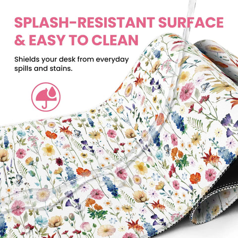 Ultra Large Desk Pad For Desktop 31.5 Inch By 11.8 Inch Extended Mouse Pad With Anti Slip Surface Featuring Wildflowers Design