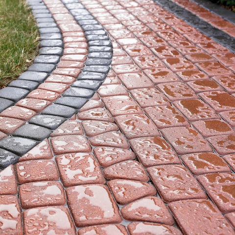 No Sweat Water Repellent Sealant For Concrete Brick Stone Stucco And Wood Decks Breathable Clear Finish on wet paver path.