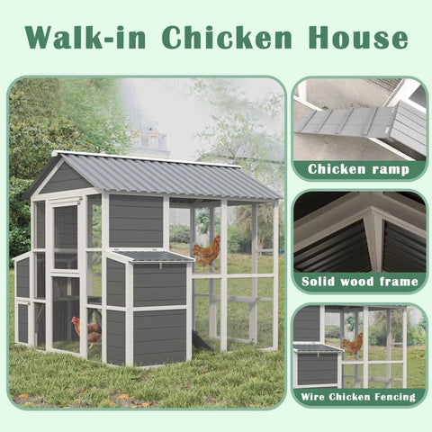 Spacious Outdoor Wooden Chicken Coop For Ten Chickens With Walk In Run Two Nesting Boxes Ramp Two Level Hen House Habitat