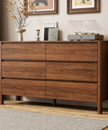 Totally Clutch Modern Dresser For Bedroom Featuring Spacious Walnut Drawers And Sleek Contemporary Design That Honestly Serves As A Big Time Room Upgrade, showcasing six walnut drawers.