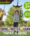 Child enjoying Ninja Twister Swing Spins Set For Backyards, 360 Degree Spin Toy accessory, supports up to 300 lbs, outdoors