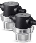 Two Pack Water Pump Strainers With Three Eighth Inch Hose Barb Inline Mesh Filter Screen Twist On Plumbing Strainers For RV Sprayers Marine Boats Camper Lawn Care 50 Mesh Stainless Steel