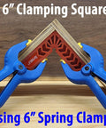 Four Piece 6 Inch By 6 Inch Glass Reinforced Nylon Corner Clamps For 90 Degree Cabinet Jigs And Square Assemblies in use on wood