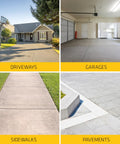 Sikaflex Self-Leveling Sealant For Concrete Joints And Surfaces, Quick Cure, Waterproof, shown in driveways, garages, sidewalks, pavements