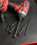 Impact Grade Socket Adapter Set With 3 Inch And 6 Inch Extensions Converts Your Impact Drill Into A High Speed Socket Driver No Fuss For One Quarter Inch Three Eighths Inch And One Half Inch Drive Sizes on red tray